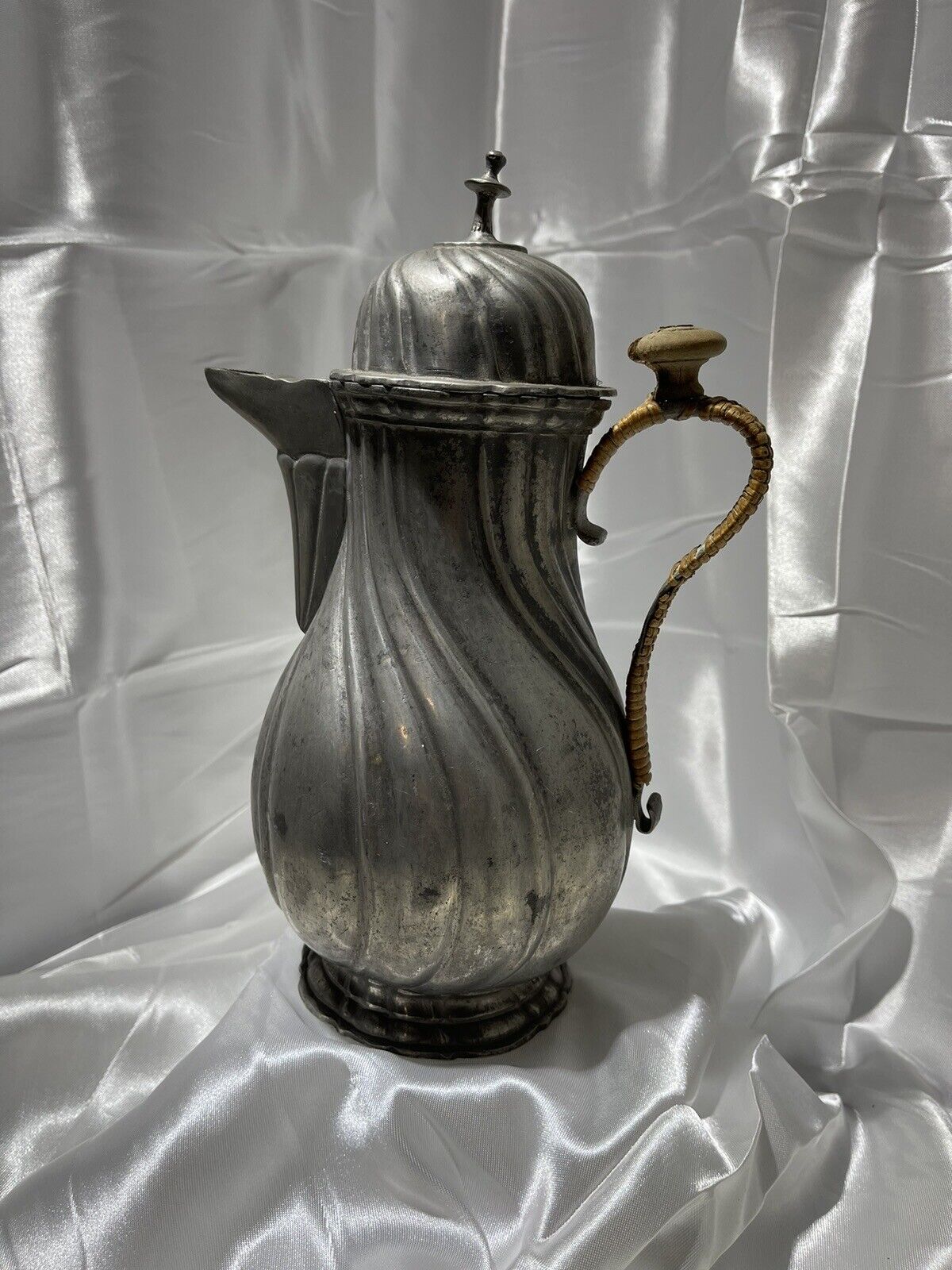 Pewter Antique Water Pitcher 18th Century VTG Rare Metal Handmade Side Hinged