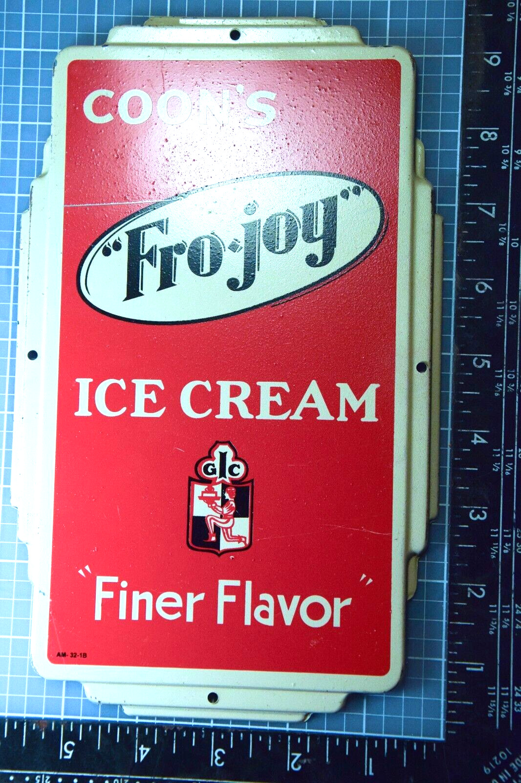 RARE 1930s COON'S FRO JOY ICE CREAM STAMPED PAINTED METAL SIGN MILK DAIRY COW
