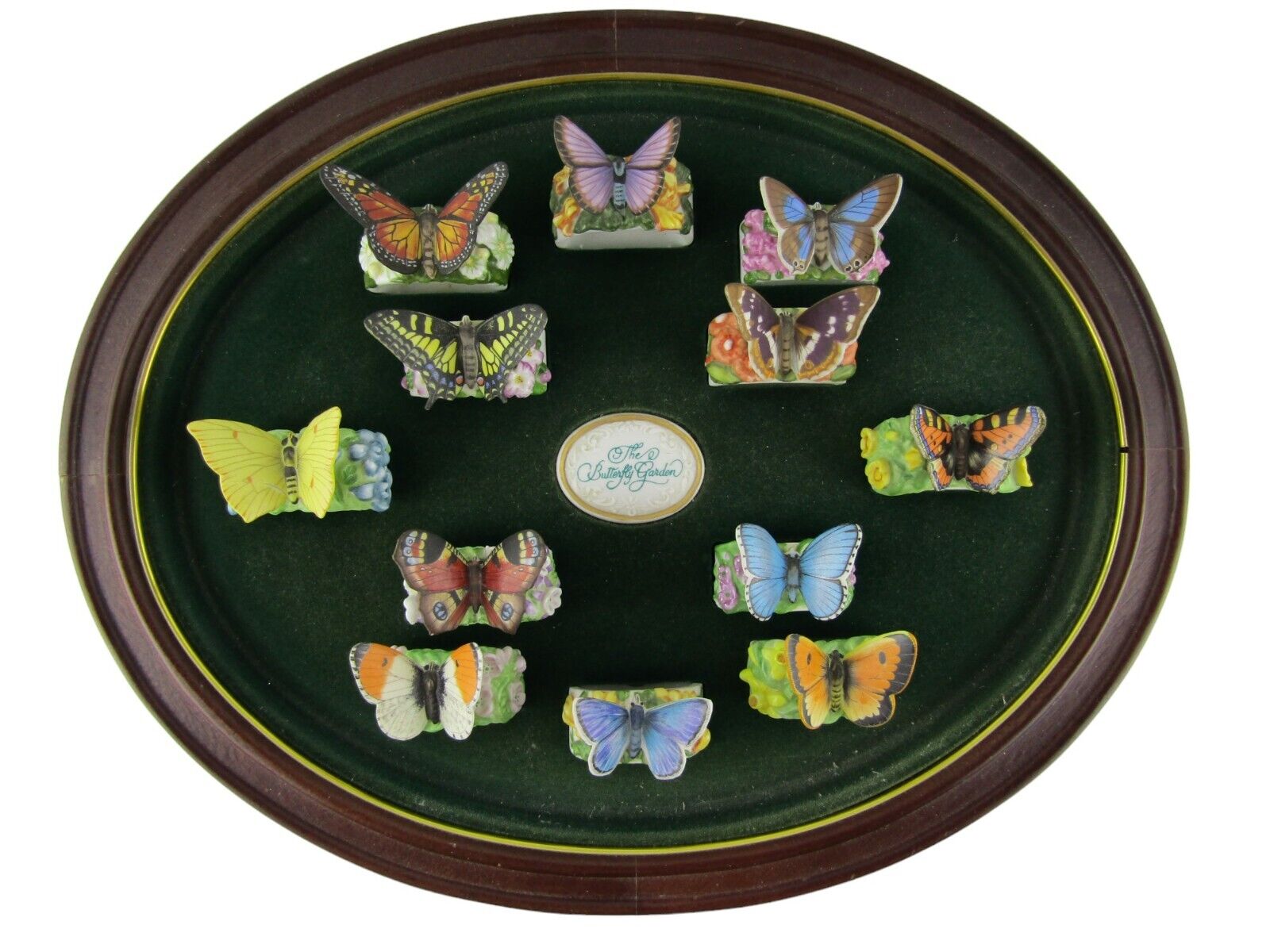 Set of 12 Franklin Mint Butterfly Garden Napkin Rings in Display Oval Case