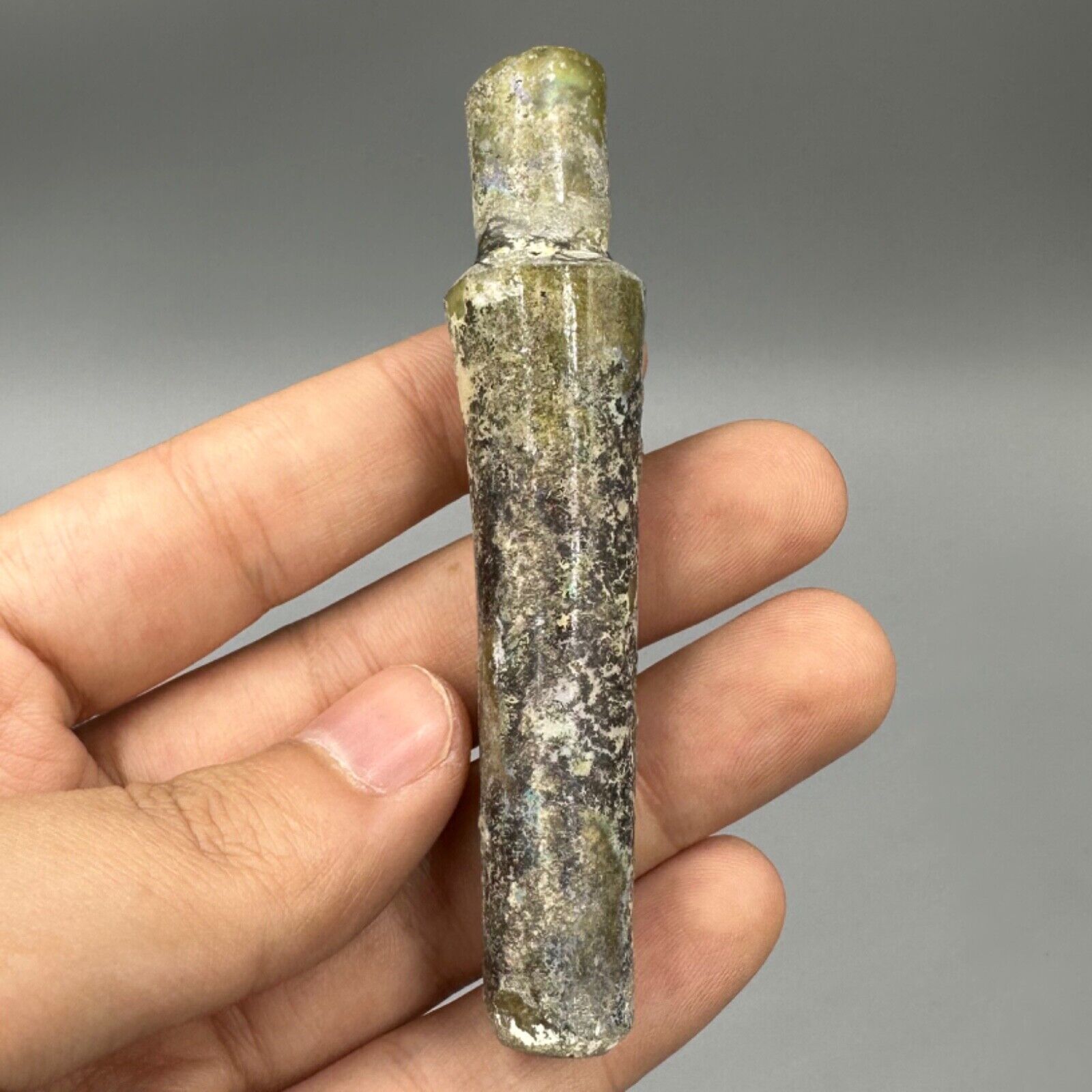 An Intact Genuine Ancient Roman Glass Long Tube Bottle