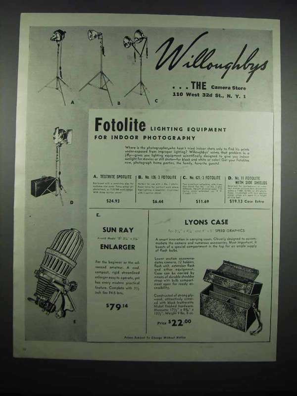 1947 Willoughby's Ad - Fotolite Lighting Equipment