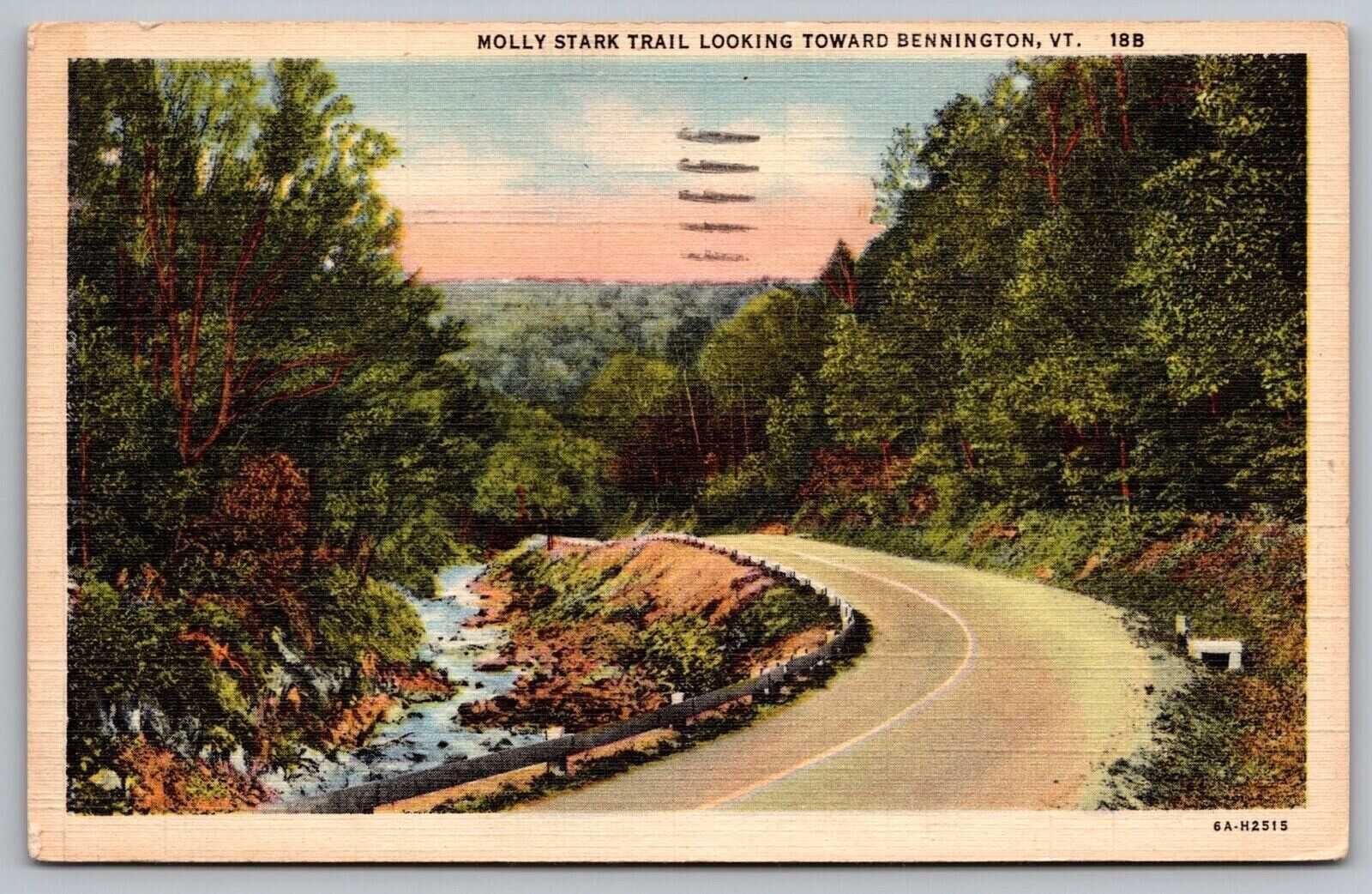 Molley Stark Trail Bennington Vermont Country Road Forest Linen Vintage Postcard