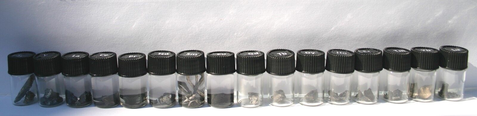 Set of 16 rare earth metals - periodic table element samples in vials 