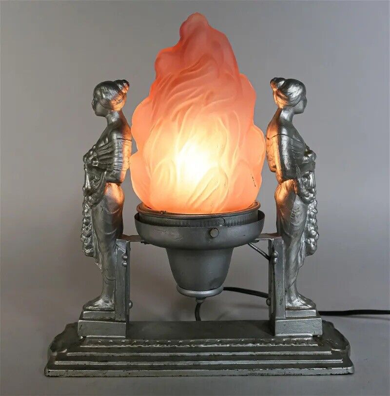 SALE  Gorgeous Art Nouveau Silver Tone Torch Table Lamp