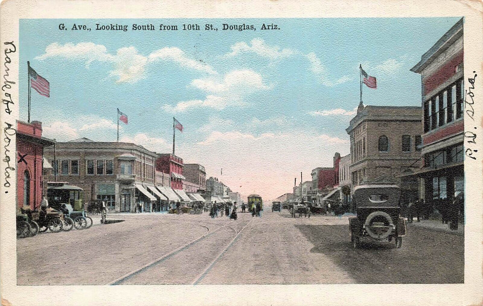 1921 ARIZONA POSTCARD: STREET SCENE OF G. AVE. FROM 10TH, DOUGLAS, AZ