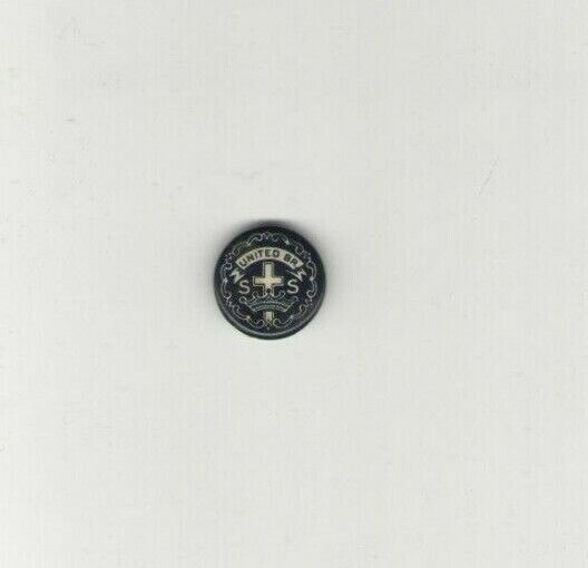 Old button pin CHRISTIAN pinback United BR SS Sunday school CROSS CROWN Graphic