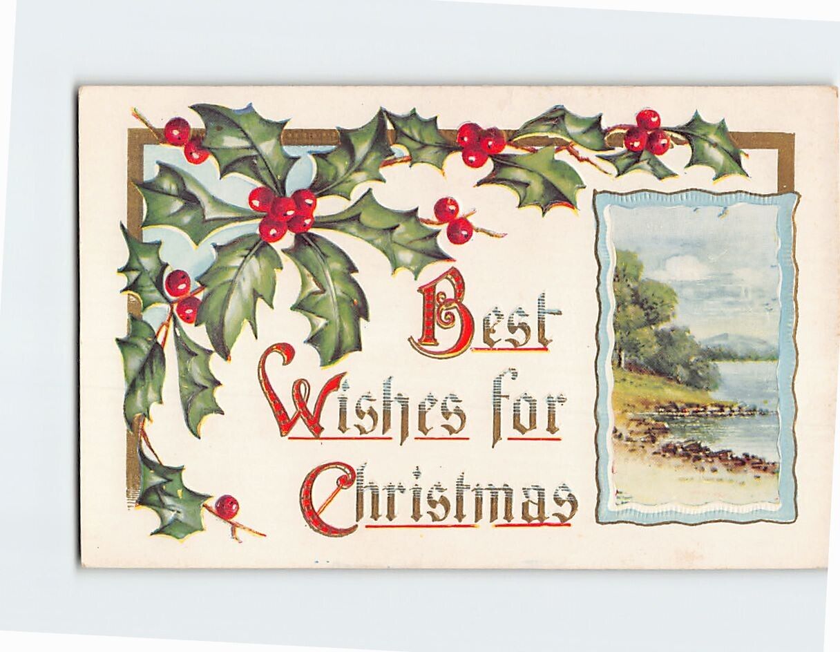 Postcard Best Wishes For Christmas Art Print Embossed Card