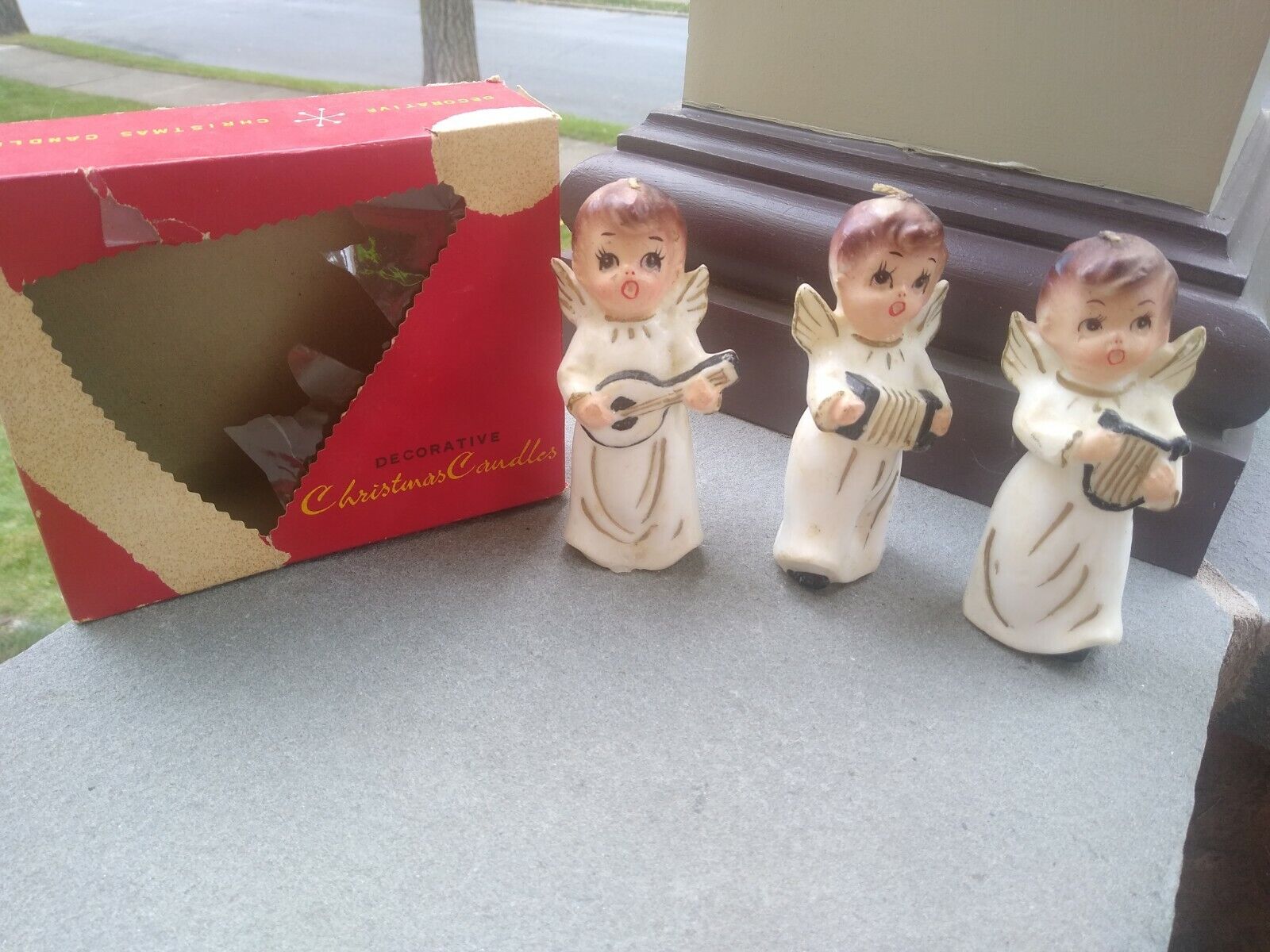 3 Set VINTAGE  CANDLES Angels musical instruments  SANYO * Origin box Christmas