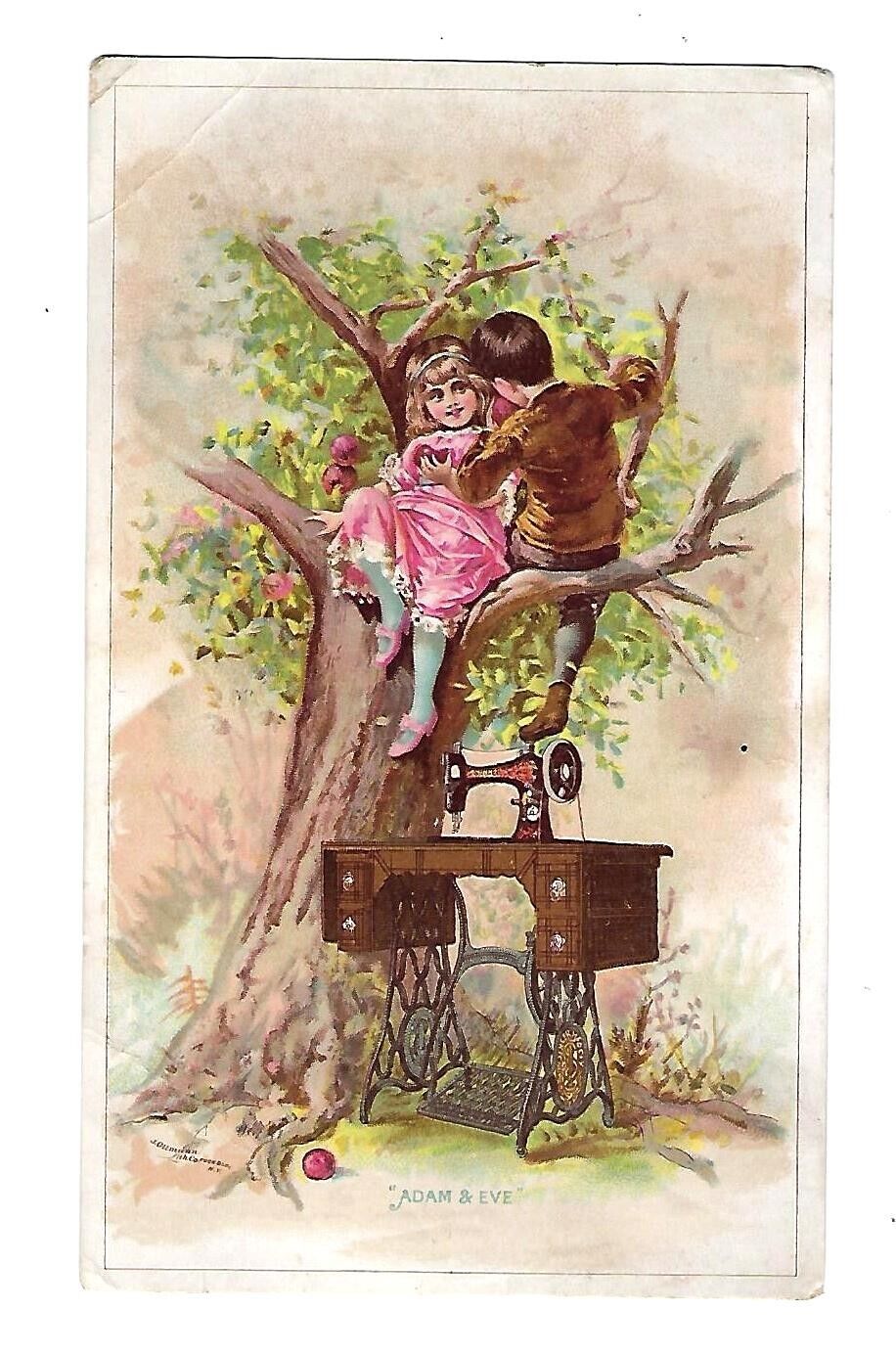 c1890's Trade Card Singer Manufacturing Co. J Ottmann, Adam & Eve