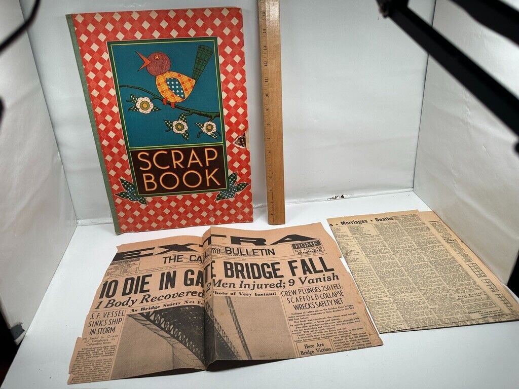 Vintage 30's SCRAPBOOK San Francisco Oakland Bay Bridge Newspaper Clippings CA