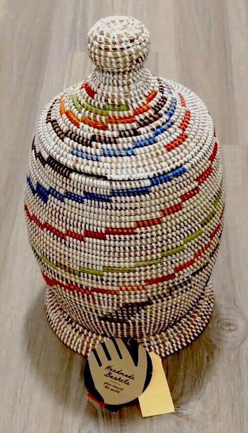 Gorgeous Handmade Basket Made In Senegal Woven Vase Basket With Lid Multicolored