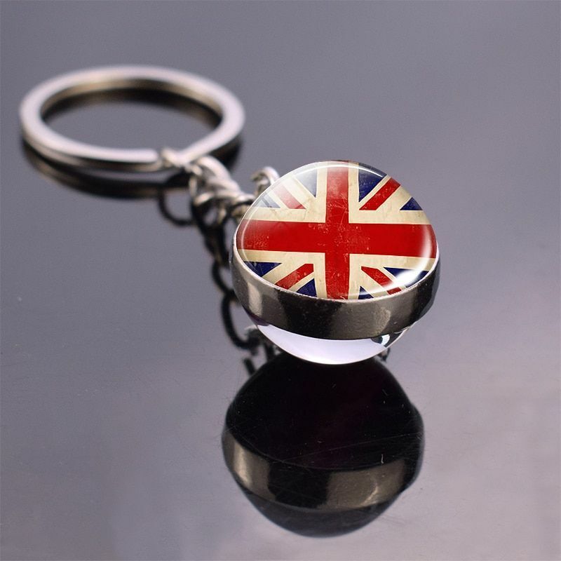 1pc Double Side Glass Ball Pendant Top World Countries Flag Keyrings Jewelry Gif