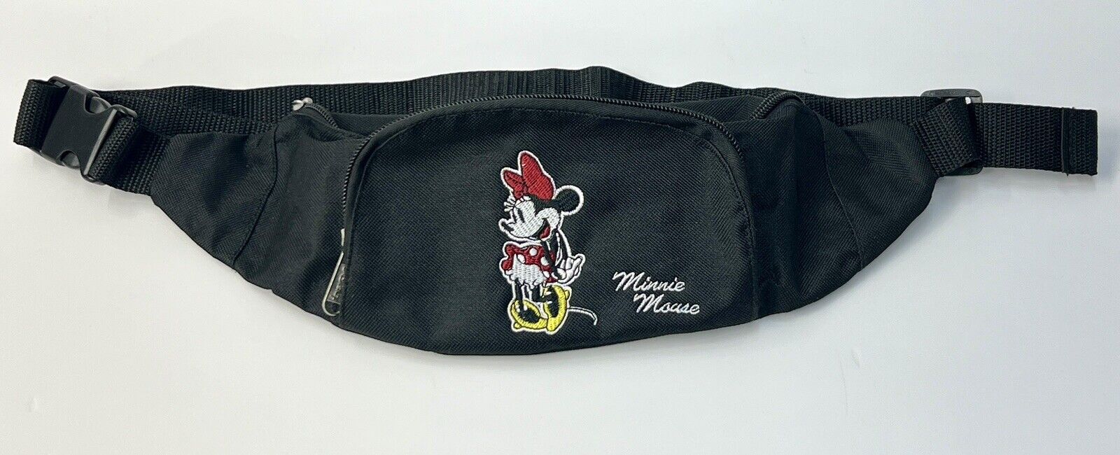 Disney Minnie Mouse Fanny Pack Black Adjustable Buckle Waist Strap Embroidered 