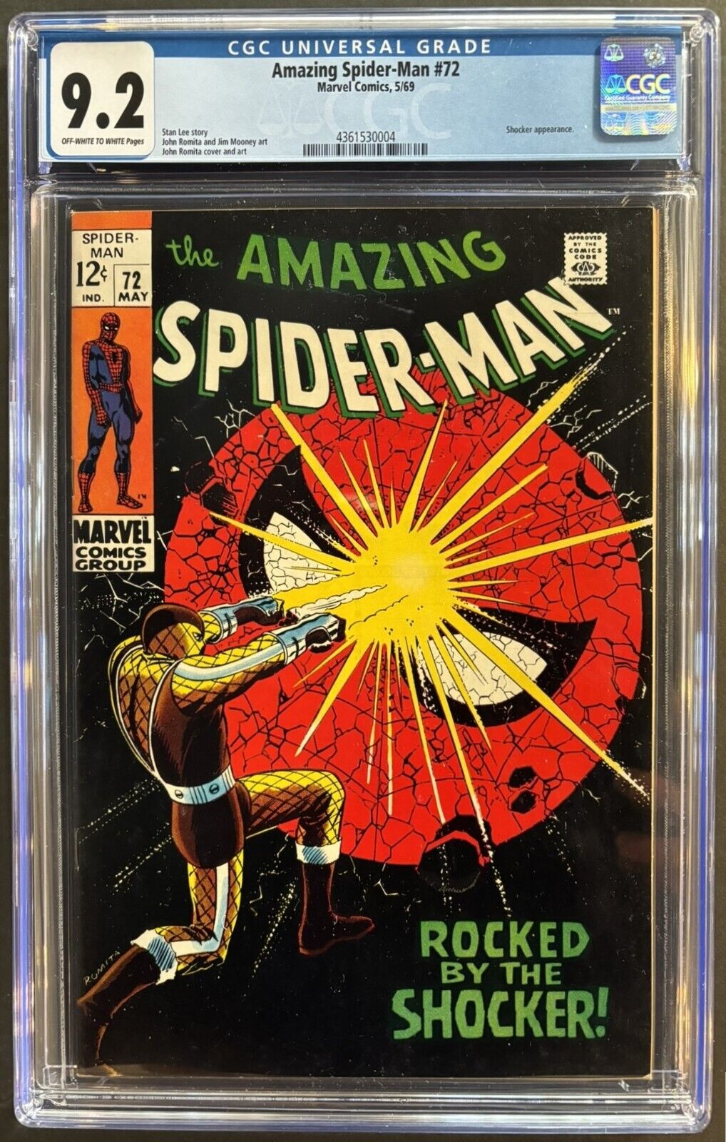 AMAZING SPIDER-MAN #72 CGC 9.2 OW-W MARVEL COMICS MAY 1969 - SHOCKER APPEARANCE