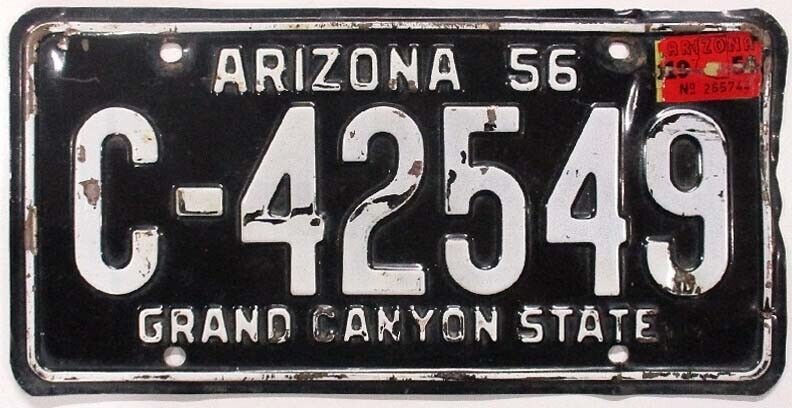 Arizona 1956 1958 License Plate C-42549 Pima County Original Paint