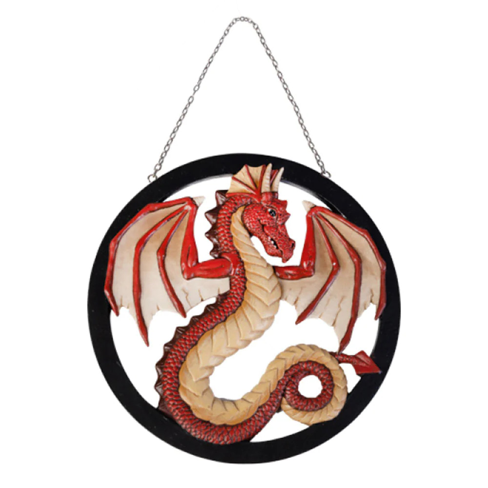Premium Quality Mythical Red Dragon Wall Hanging Decor Features Silver Chain
