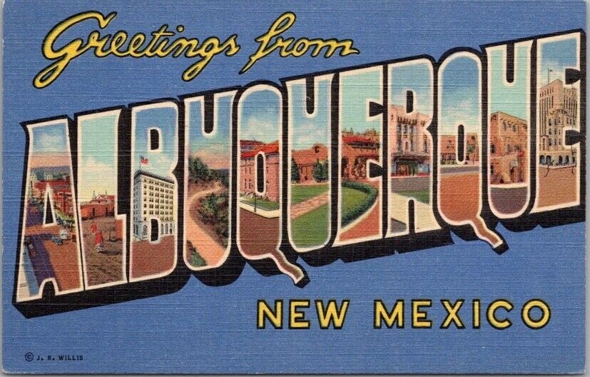 Vintage ALBUQUERQUE, New Mexico Large Letter Postcard Route 66 / Linen c1951