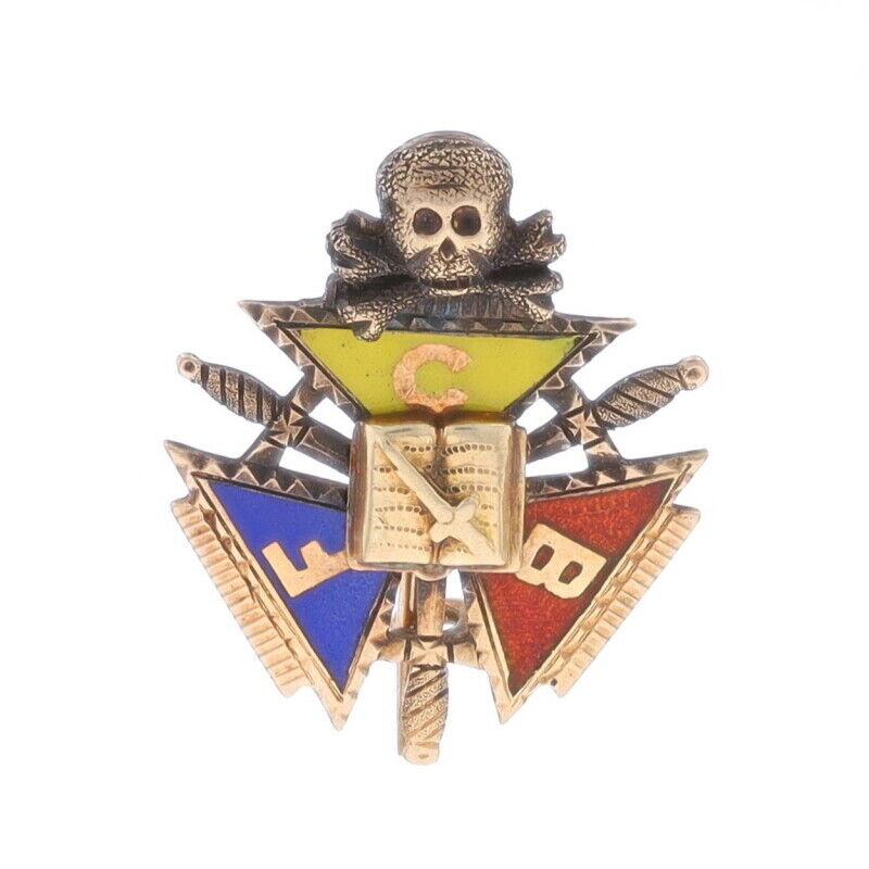 Yellow Gold Knights of Pythias Antique Badge - 14k Enamel FCB Fraternal Pin