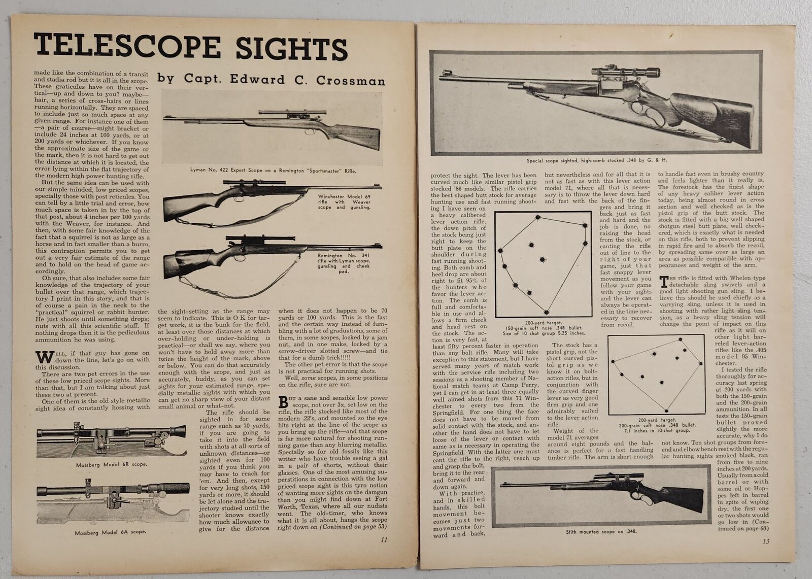 1937 Magazine Photos Telescope Sights for Rifles Lyman,Stith & Mossberg