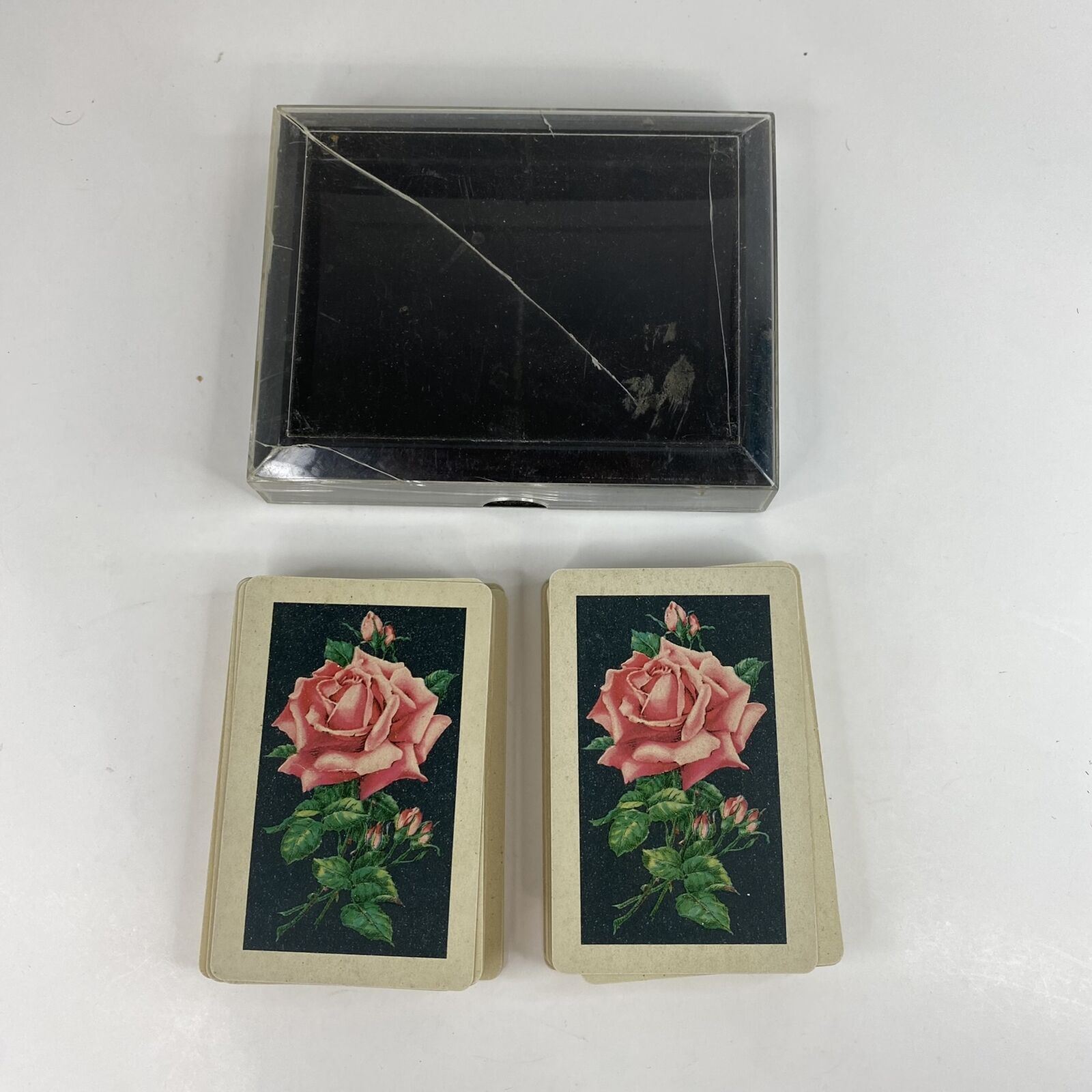 Vintage Pink Rose Theme Plasdex All Plastic Coated Playing Cards