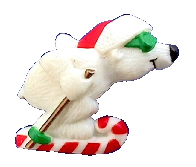 Hallmark PIN Christmas Vintage POLAR BEAR Snow SKIING Candy Cane SKIS Brooch