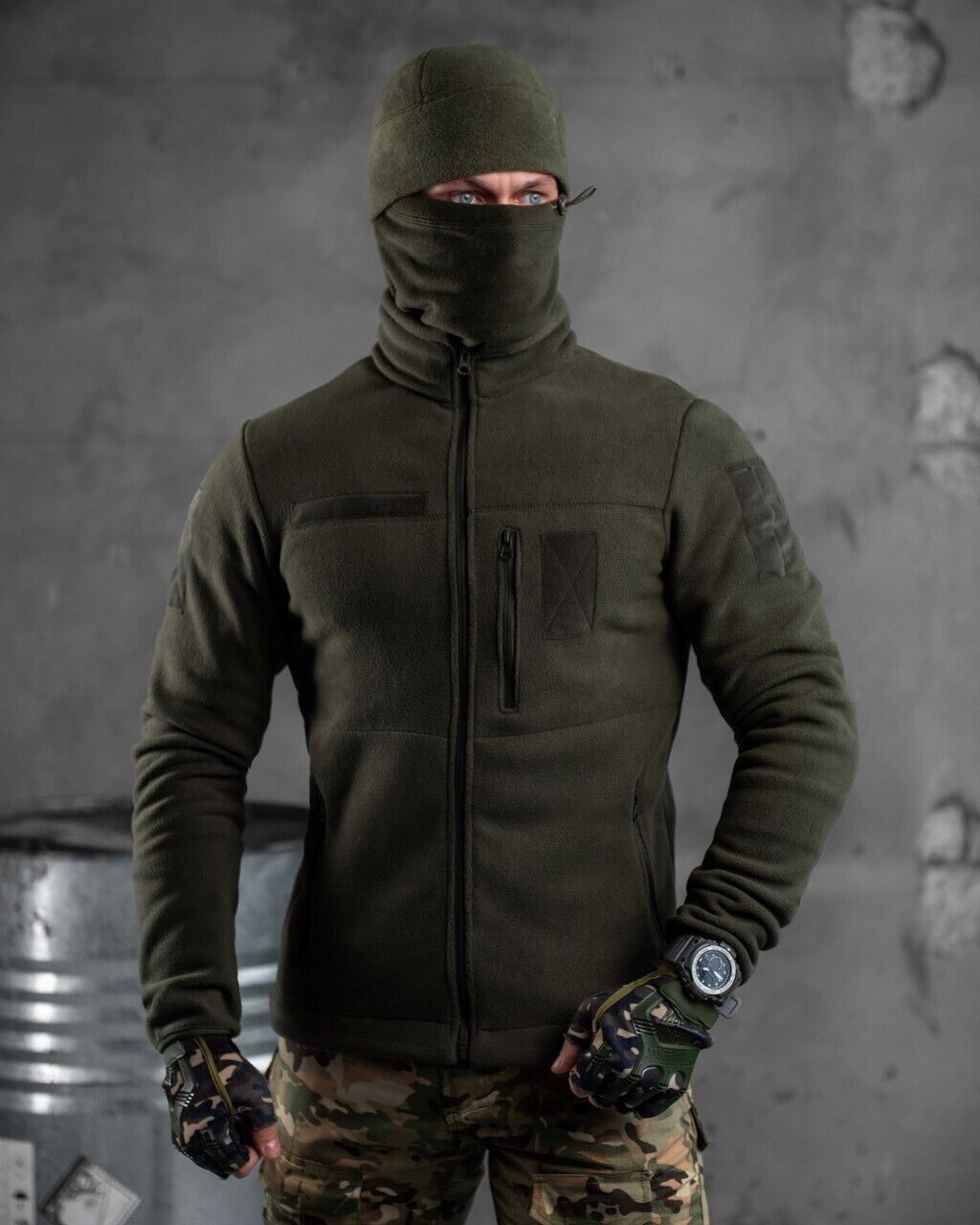 Men's fleece olive with lock Turkey, tactical fleece jacket olive  S-XXXL