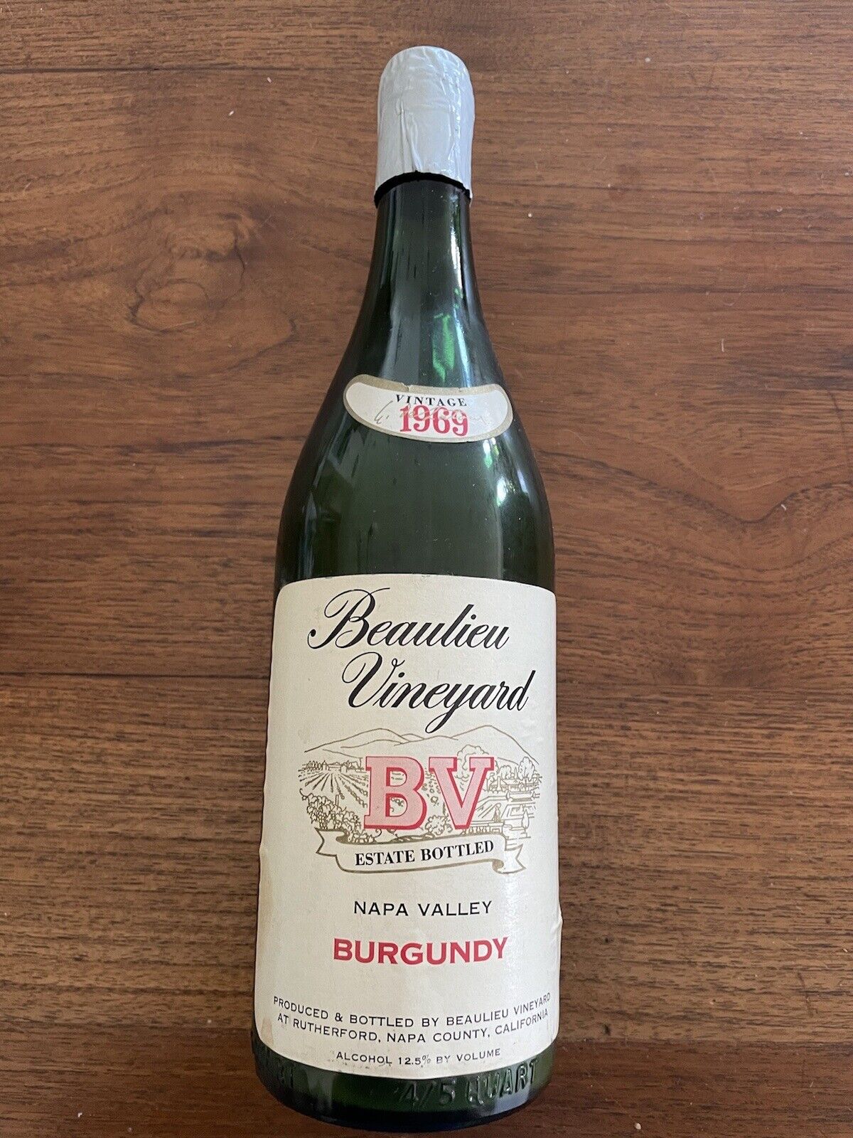 1969 Vintage Beaulieu Vineyard Beaumont Napa Valley Burgundy EMPTY wine bottle