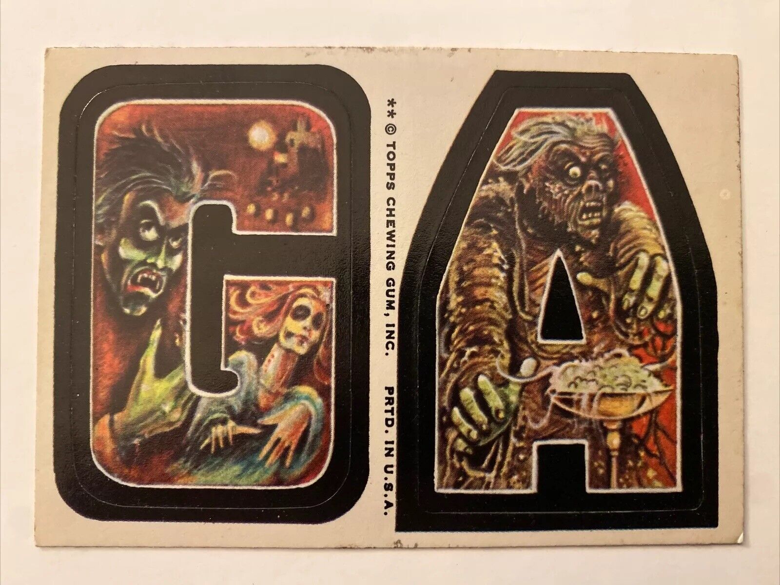 Vintage 1974 Topps  G  A  Monster Initial Sticker Trading Card
