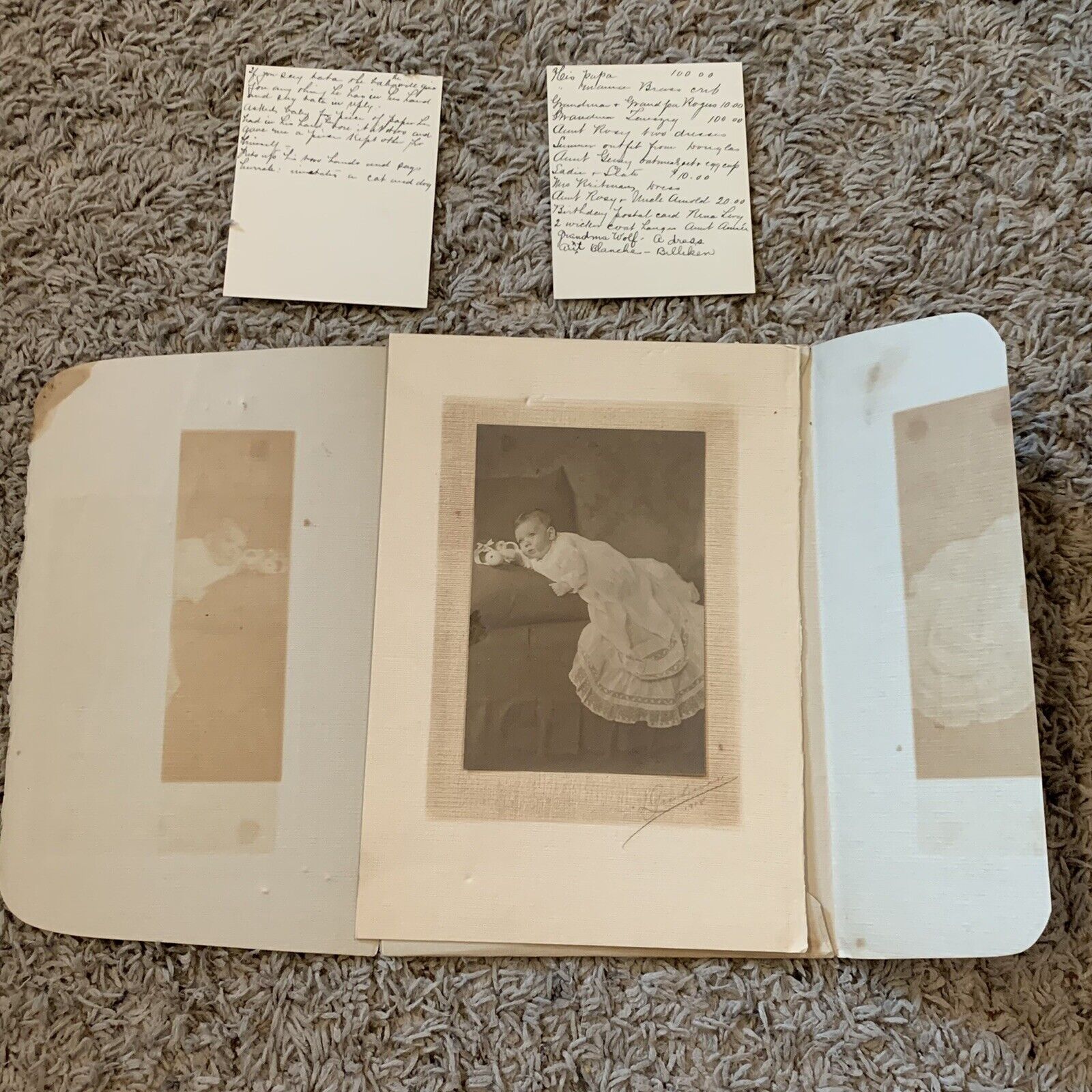 1908 BABY PHOTOGRAPH BLACK & WHITE IN ENVELOPE WITH NOTES, L. GRUBMAN NEW YORK