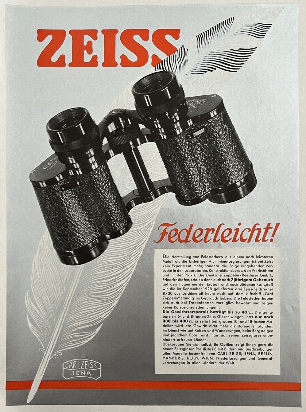 Vintage Print Ad Zeiss Binoculars Jena Germany 1936
