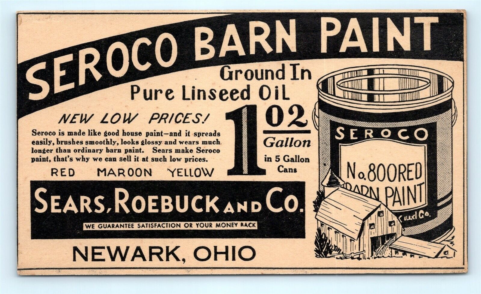 Postcard OH Newark Seroco Barn Paint Sears Roebuck & Co Advertising Postal I11