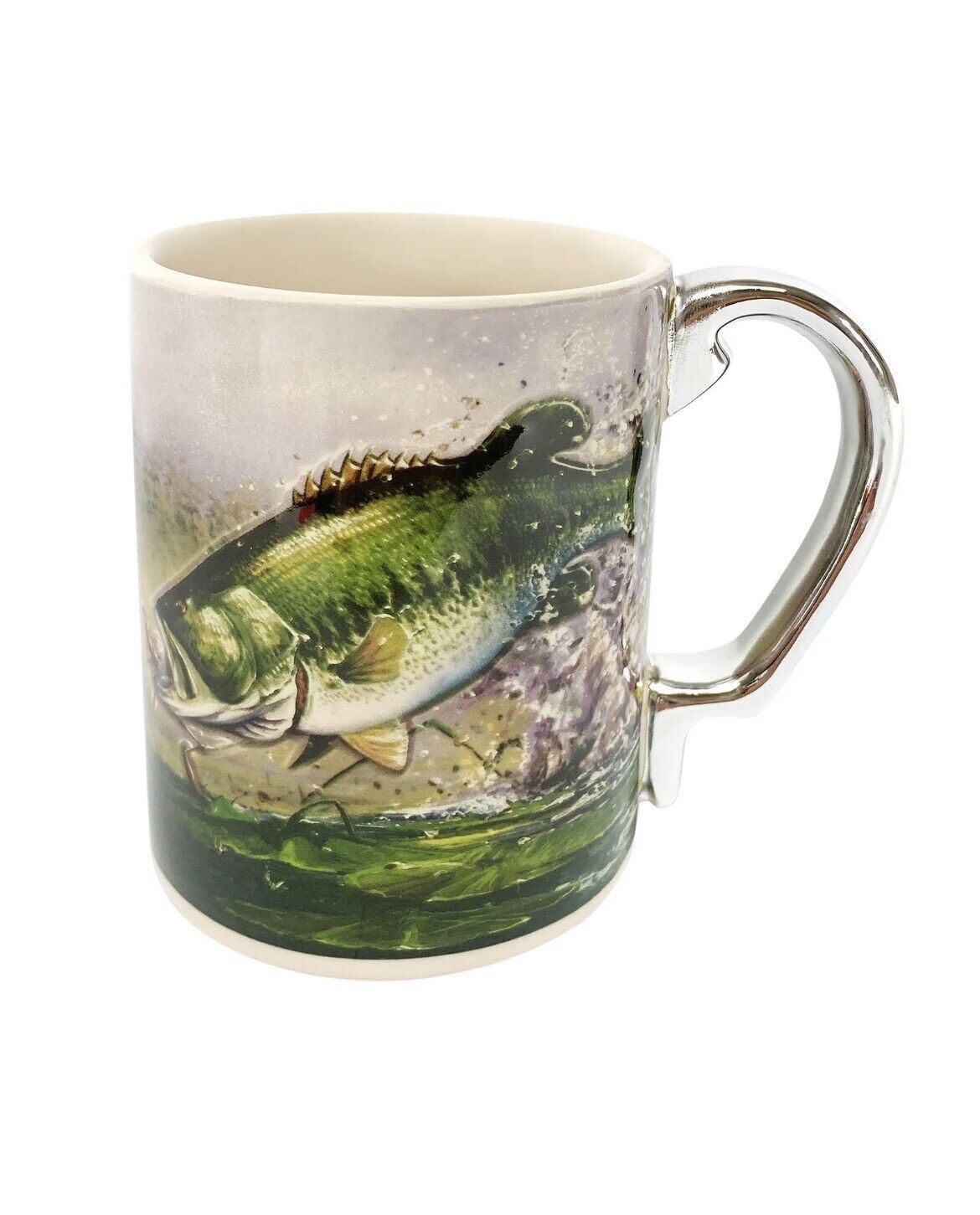 Collectible Bass Fishing Coffee Mug. Ceramic, Holds 15 Oz. NOS