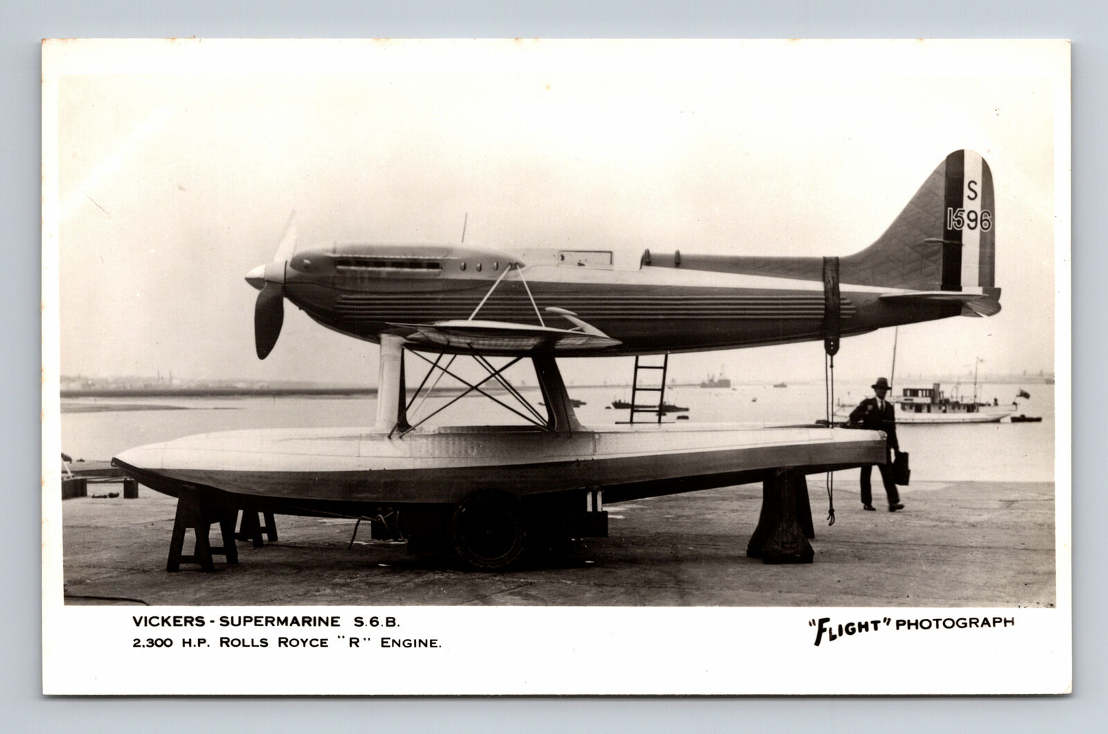 RPPC RAF Vickers Supermarine S.6.B Racing Seaplane FLIGHT Photograph Postcard