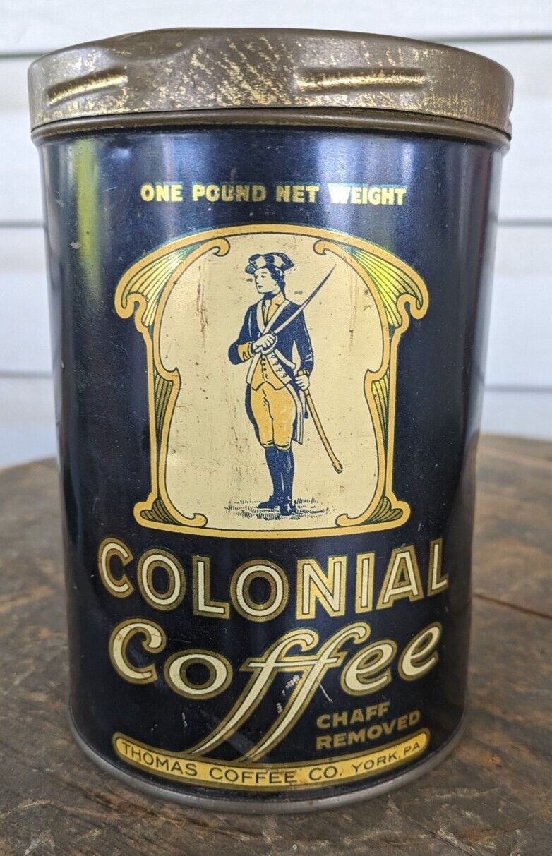 Antique Colonial Coffee Tin Can Thomas Coffee Co York Pa