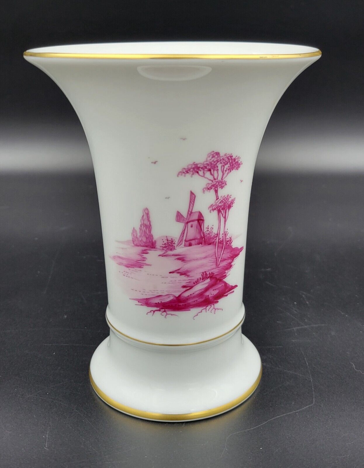 Vintage Hochst Vase Pink Church Gold Trim White 
