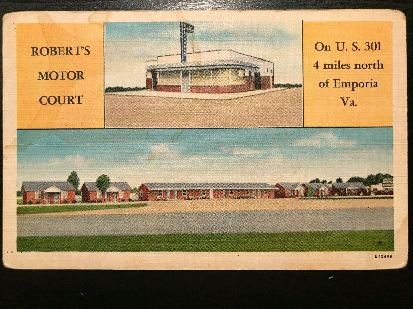Vintage Postcard 1954 Robert's Motor Court U.S. Route 301 Emporia Virginia