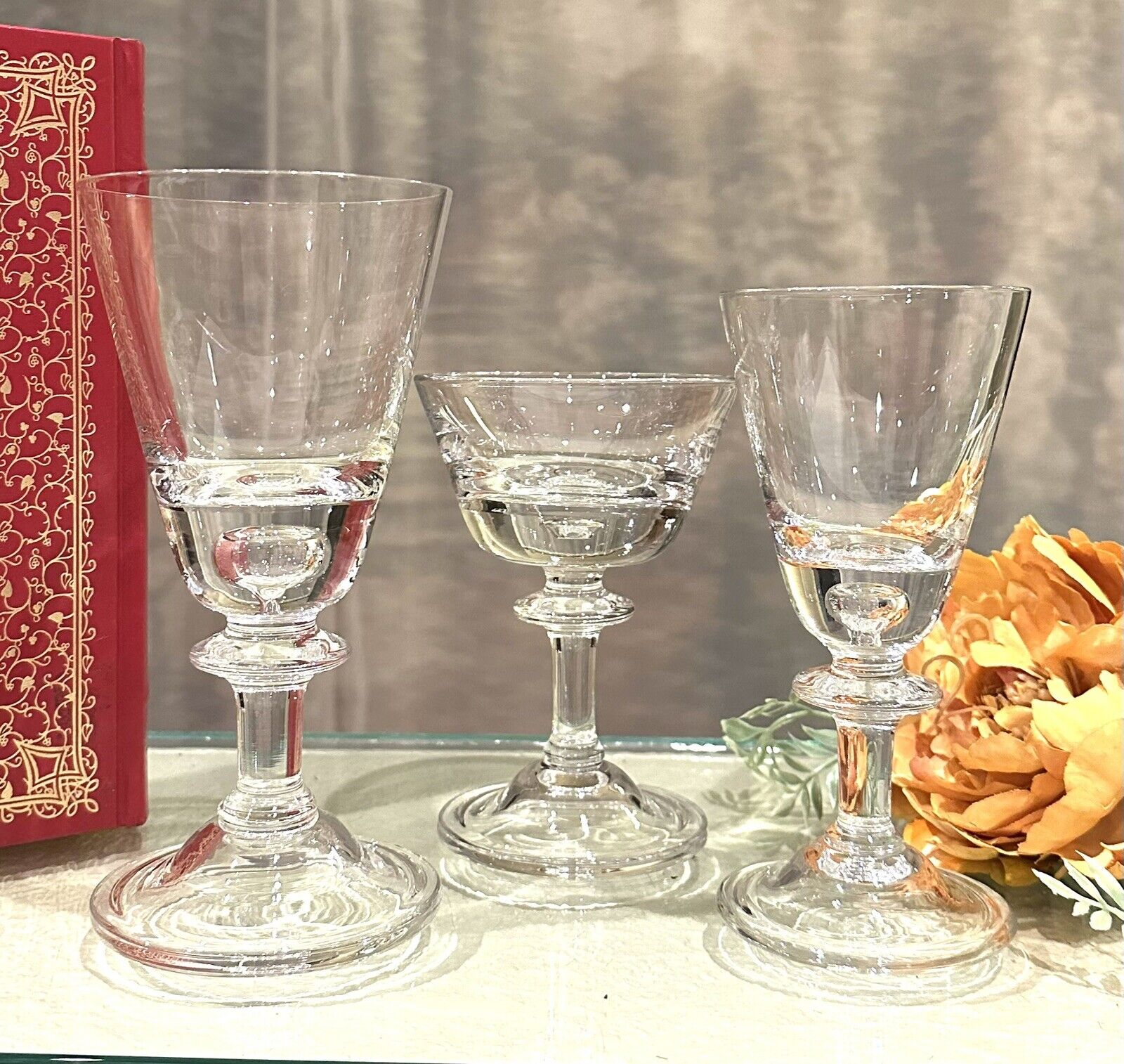 Vintage Glasses Hand Blown Tagen by Hadeland Norway MCM Water Wine Desert Set  *