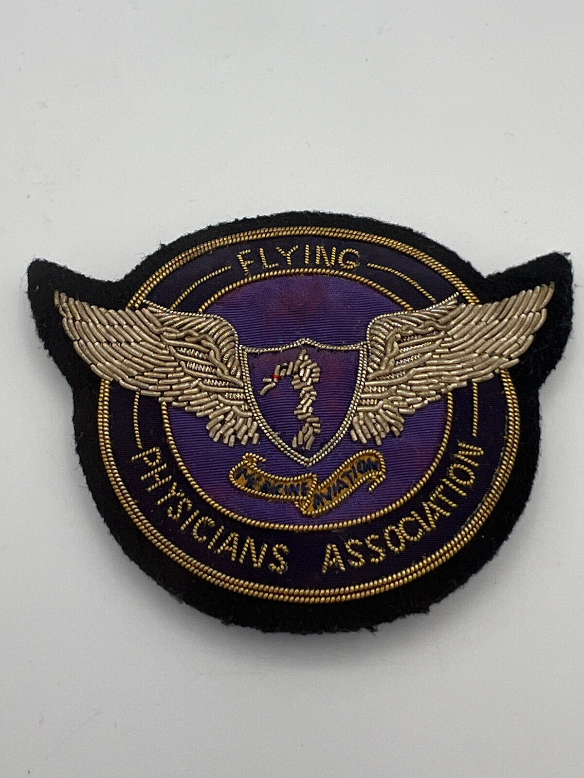 Vintage Flying Physicians Assoc. Cloth Embroidered Medicine Aviation Pinback