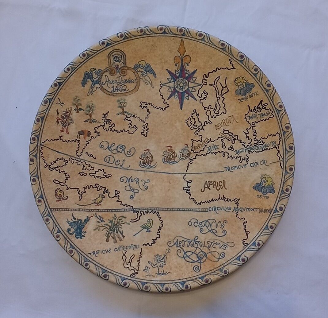 Unique handmade Majolica Map Wall Plate with Merman 1 of 5 art proofs Italy 1992