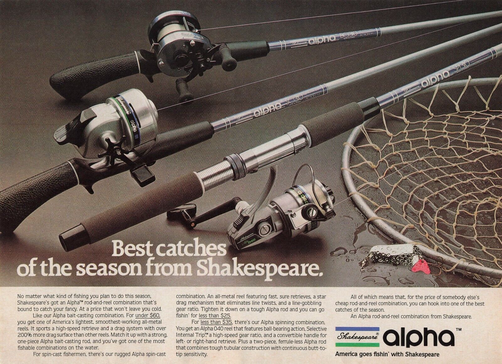Shakespeare Alpha 040 Reel Ad Rod Fishing 80\'S Vtg Print Ad 8X11 Wall Poster Art