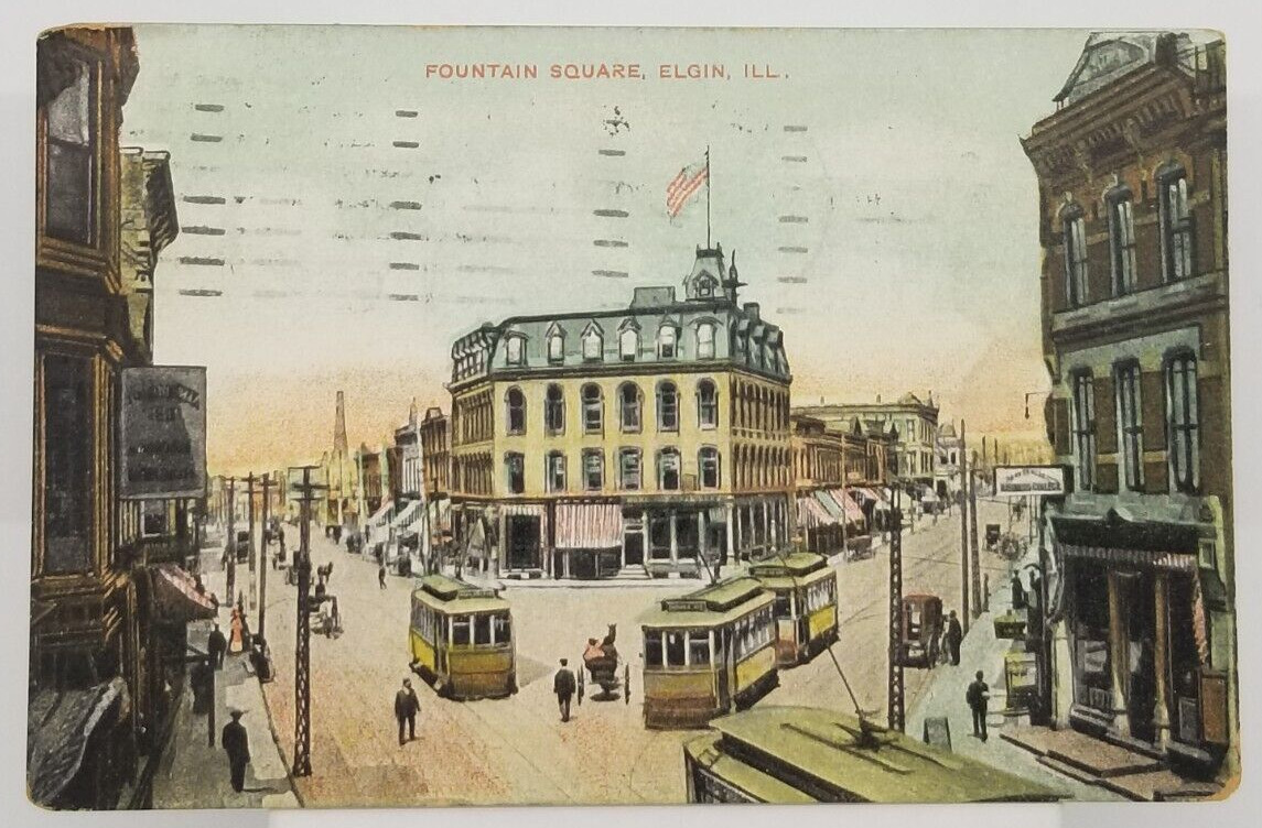 1909 Fountain Square Elgin Illinois Postcard
