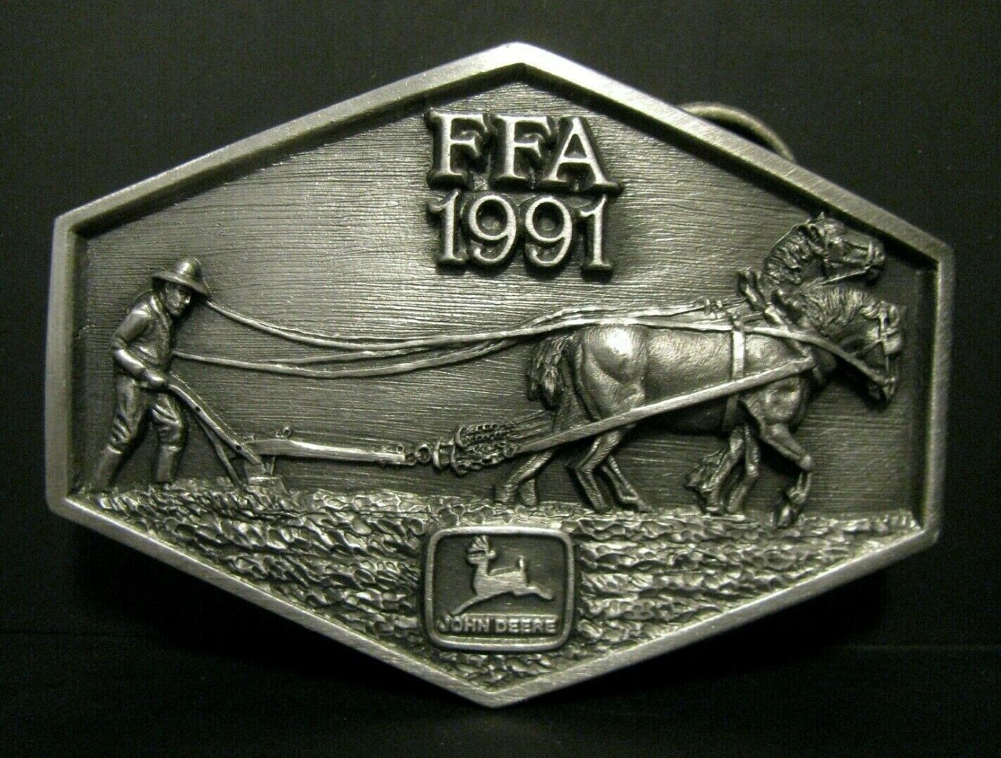 John Deere 1991 FFA Future Farmer of America Belt Buckle Horses & Steel Plow jd