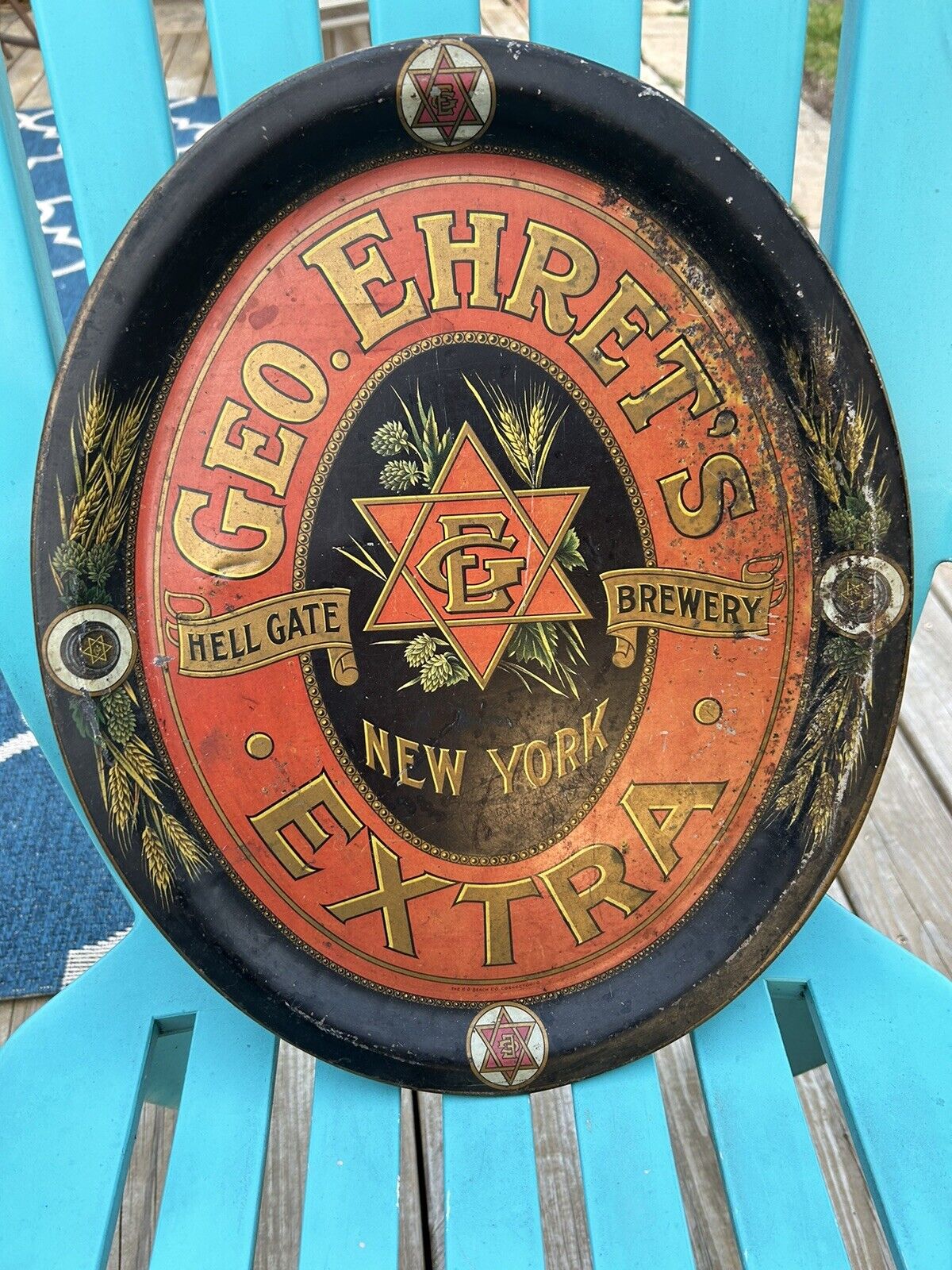 Pre Prohibition Geo. Ehret\'s Beer Tin Serving Tray Hell Gate Brewery New York NY