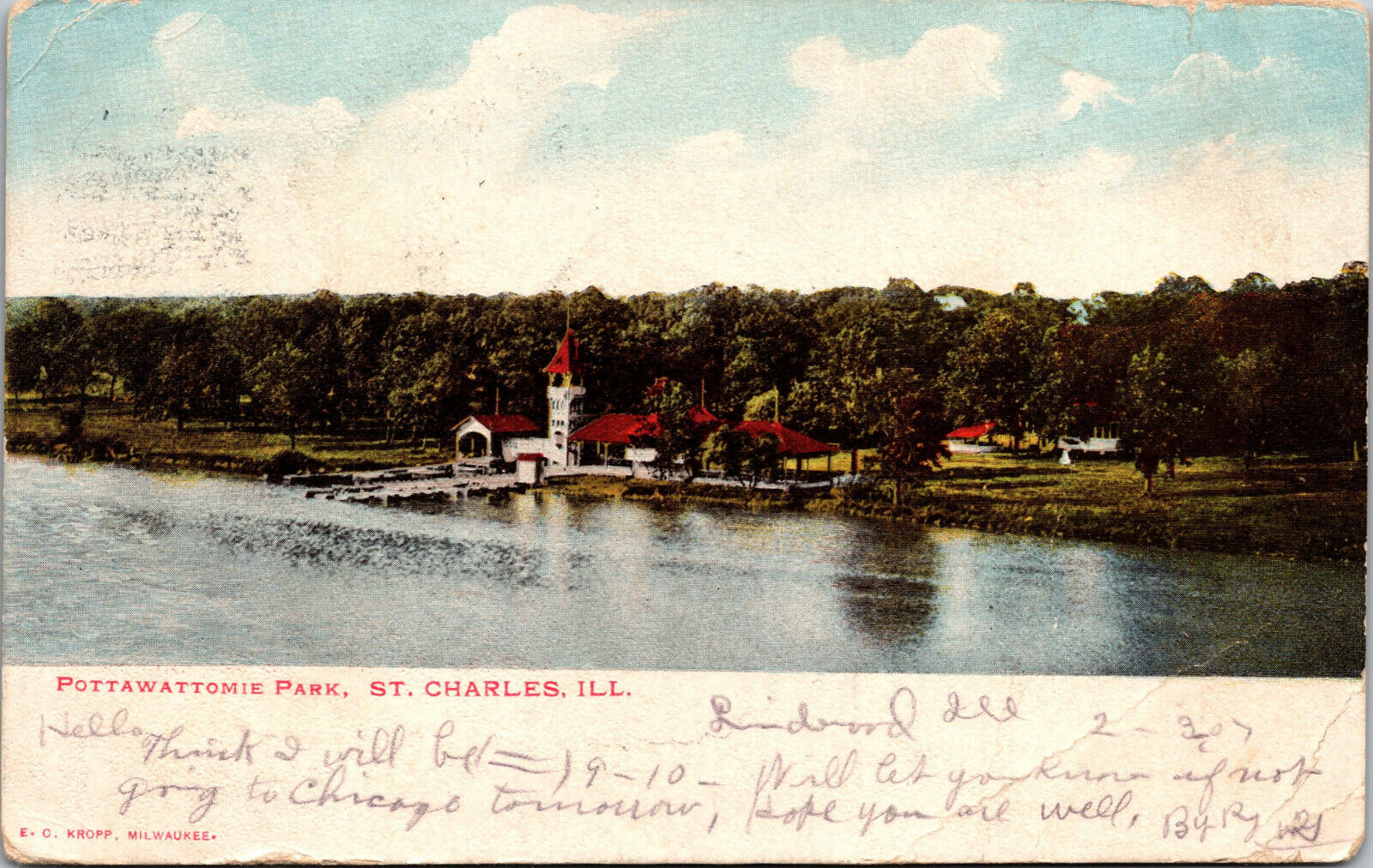 Vtg 1907 Pottawattomie Park St Chalres Illinois IL Antique Postcard