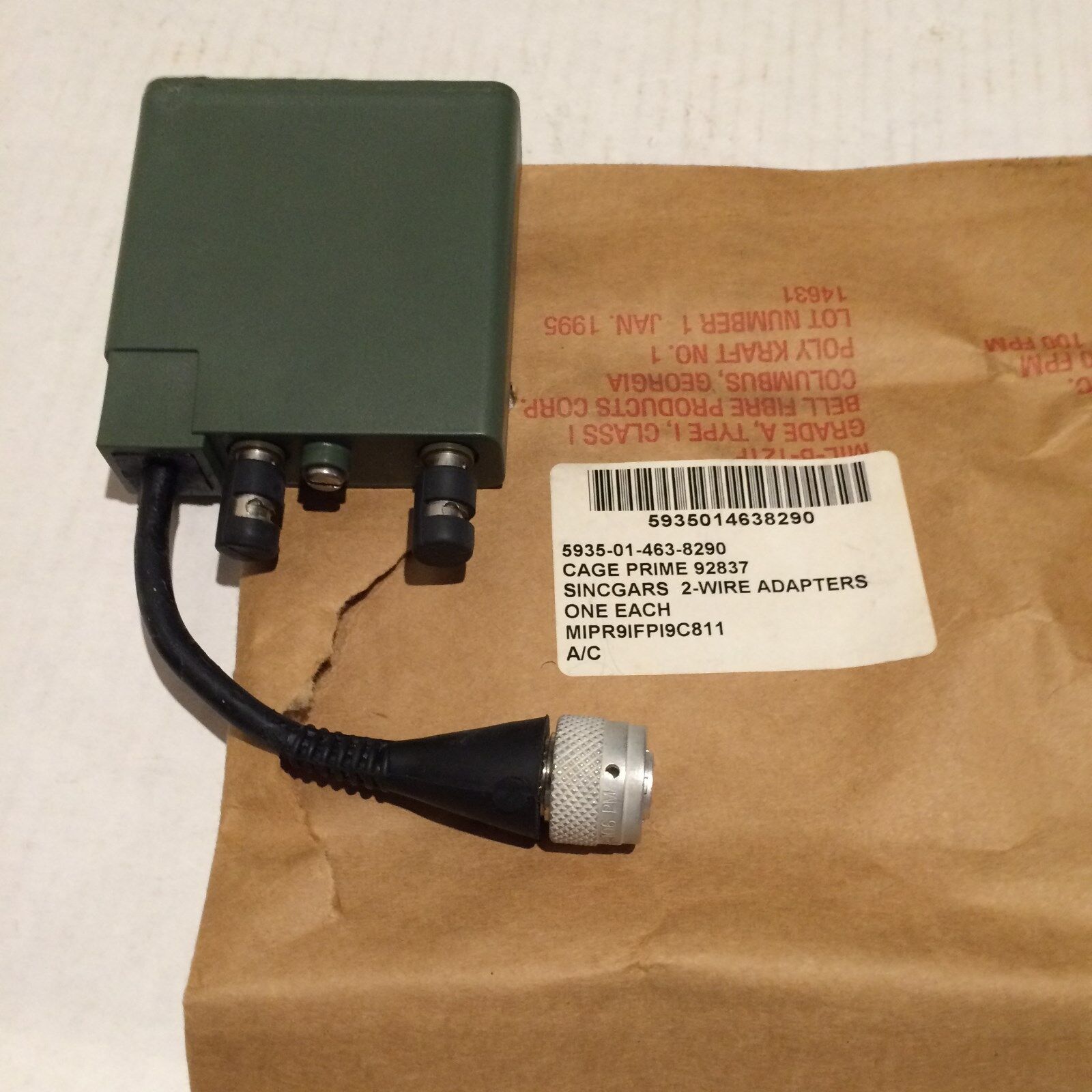 SINCGARS  2-Wire Adapter, for Military Radio Application, A3272557-2, NEW 