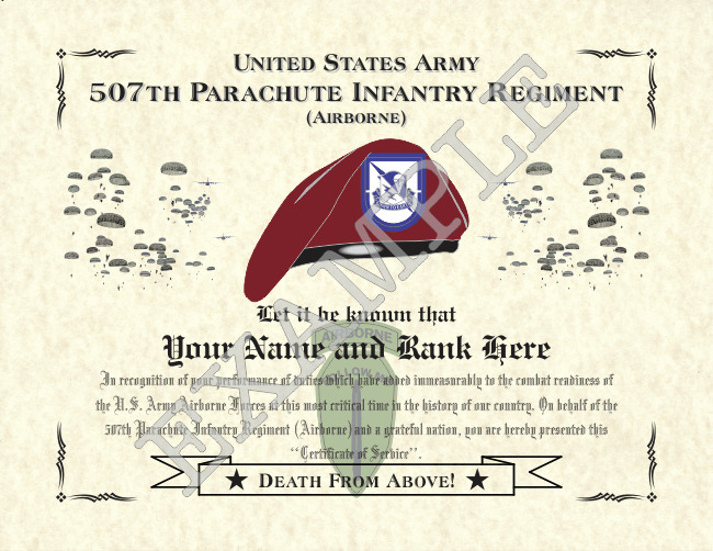 507th Parachute Infantry Regiment (A) Personalized Art Print 8.5 x 11 (JUMP)