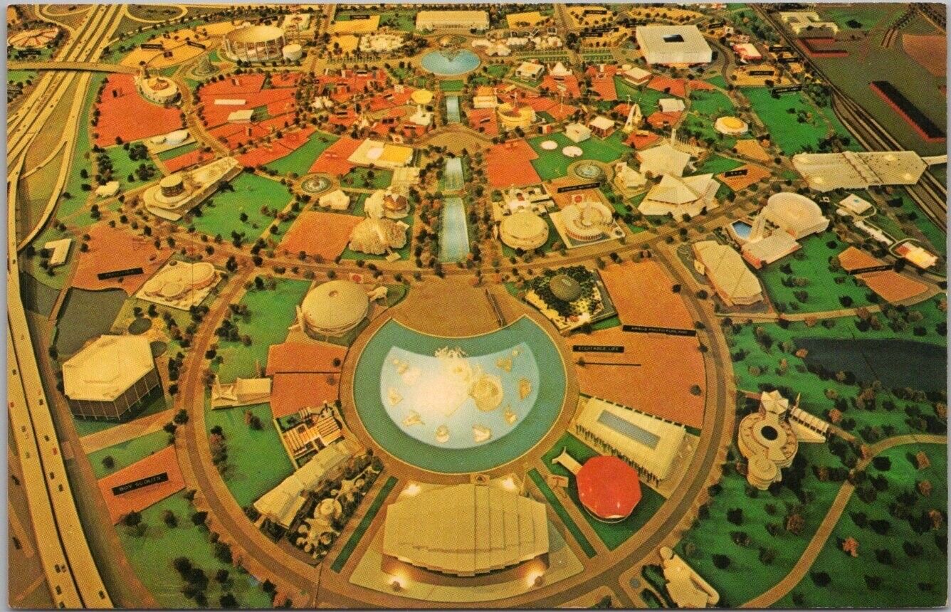 1964 NEW YORK WORLD\'S FAIR Postcard Model of Fairgrounds View w/ Unisphere