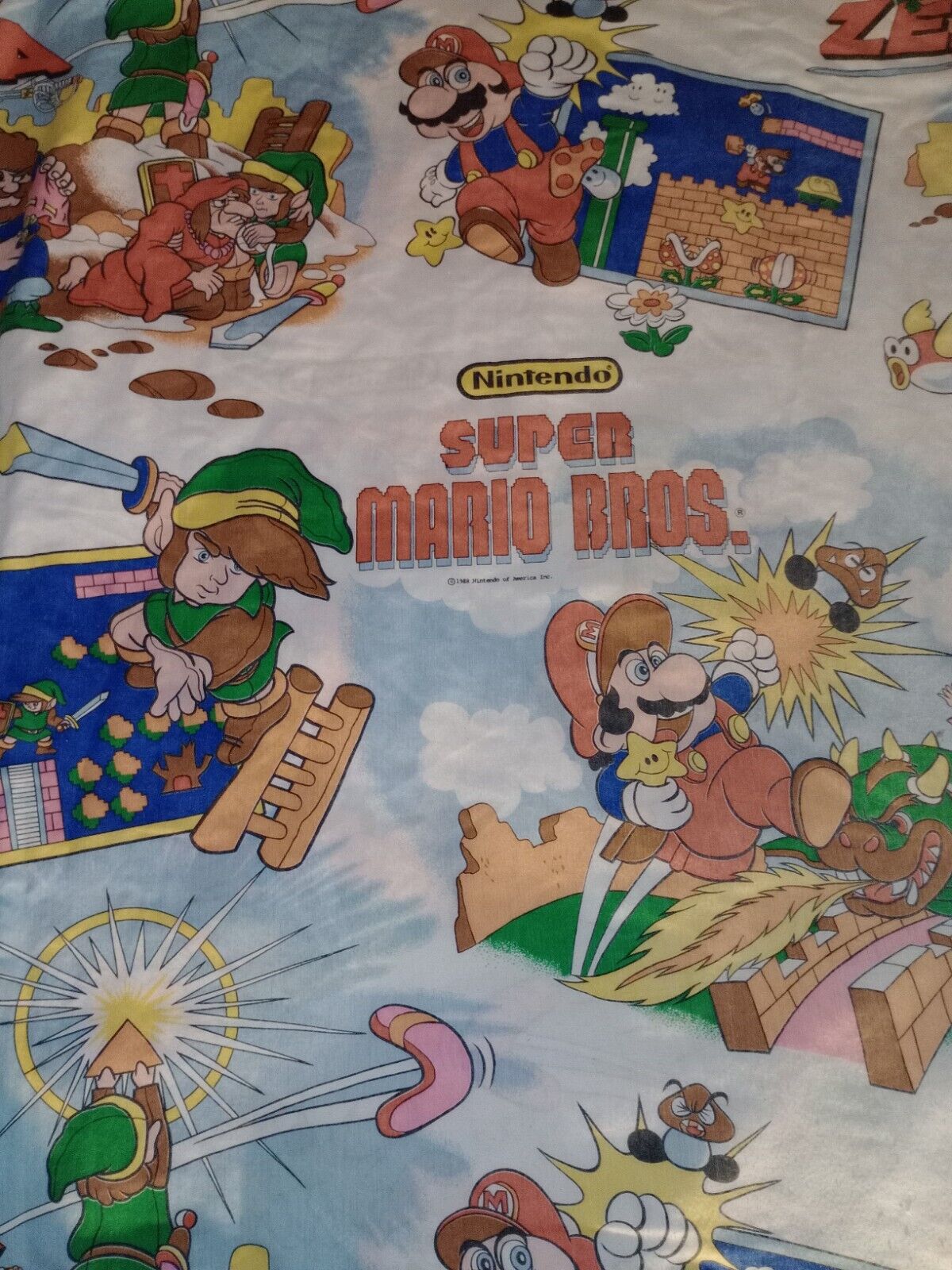 1988 Nintendo Super Mario The Legend Of Zelda Mashup Bed Sheet Rare Vintage 