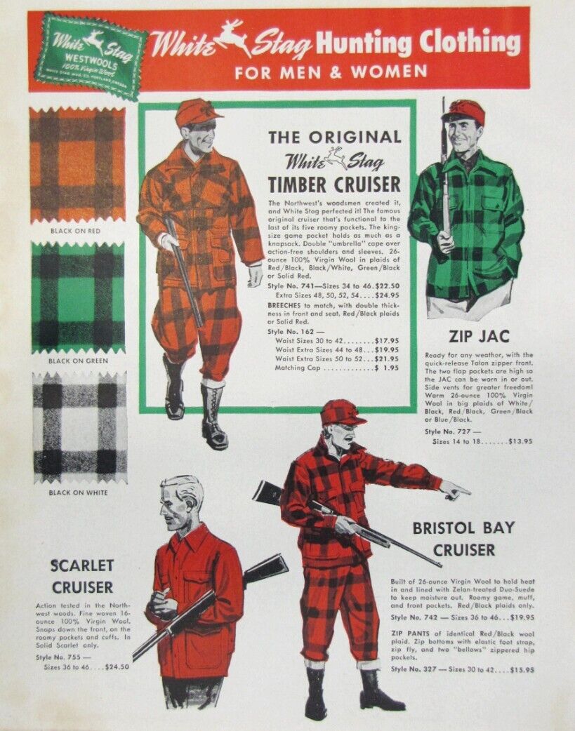 Vintage 1949 WHITE STAG Plaid Wool Hunting Shirt Print Ad