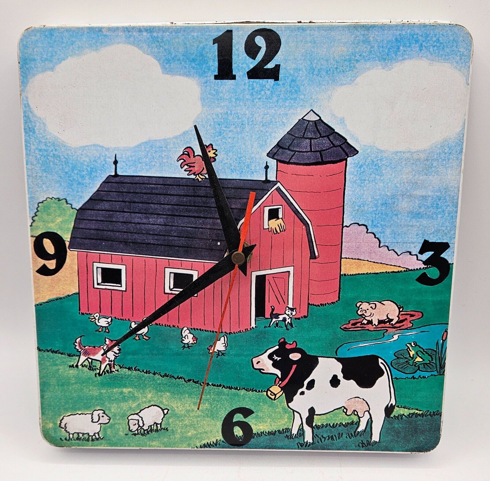 Vintage 1995 Square Metal Farm Animal Wall Clock NON-WORKING FOR PARTS/REPAIR